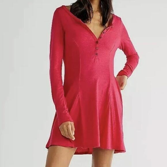Free People FP Beach NEW Miles Of Mini Dress Womens Large Pink Rose Breezy Vacay - Picture 1 of 9